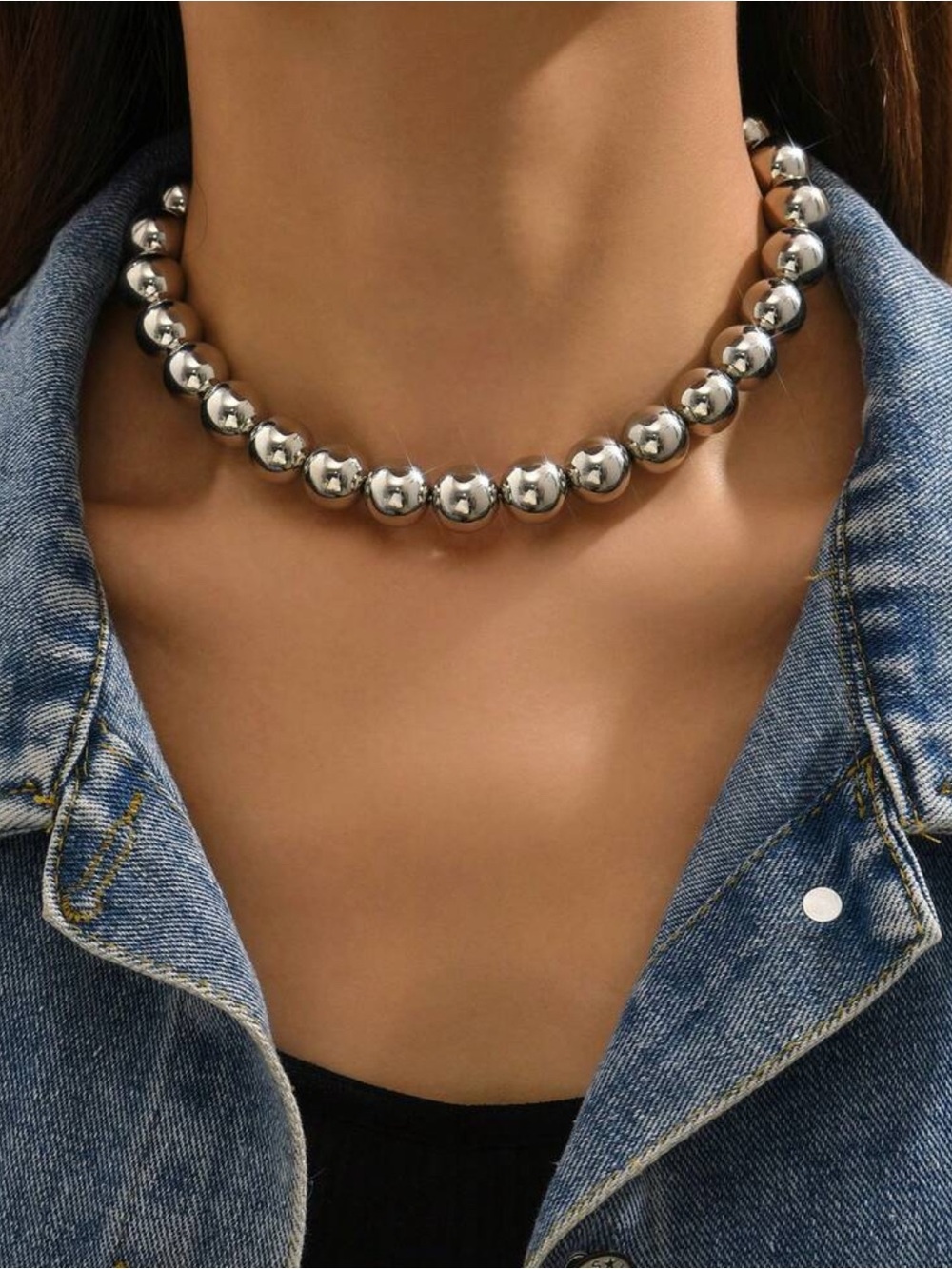 Silver Ball Beaded Metallic Style Choker Necklace